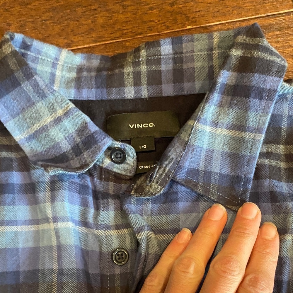 Vince Men's Blue and Black Checkered Shirt - Picture 5 of 9
